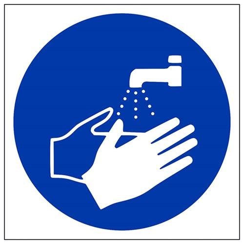 VSafety Wash Hands Logo Schild – Quadratisch, 200 mm x 200 mm – selbstklebendes Vinyl von V Safety