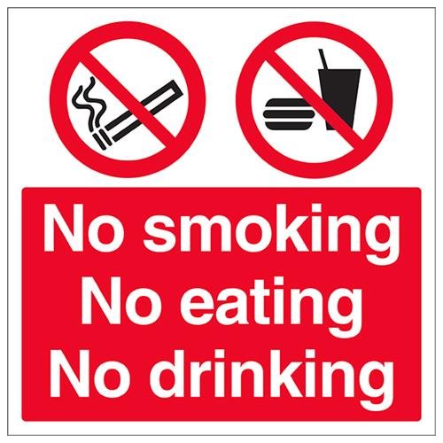 VSafety No Smoking, No Eating, No Drinking Schild, quadratisch, 300 x 300 mm, 1 mm starrer Kunststoff von V Safety