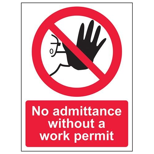 VSafety No Admittance Without Work Permit Schild – Hochformat – 150 mm x 200 mm – 1 mm starrer Kunststoff von V Safety