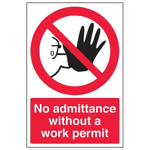 VSafety No Admittance Without Work Permit Schild – Hochformat – 200 mm x 300 mm – 1 mm starrer Kunststoff von V Safety