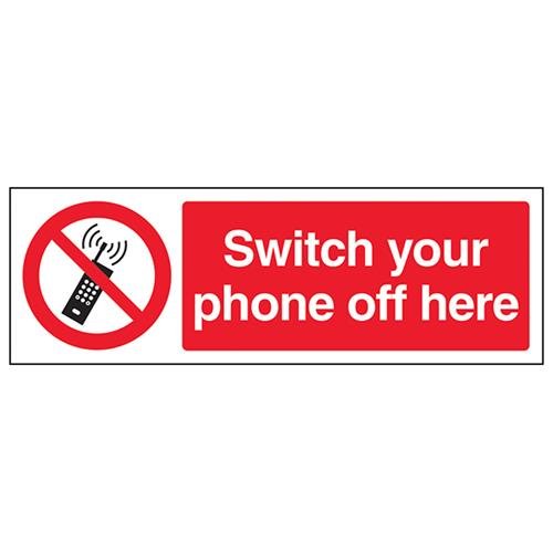 VSafety Switch Your Phone Off Here Schild, Querformat, 300 x 100 mm, Vinyl von V Safety