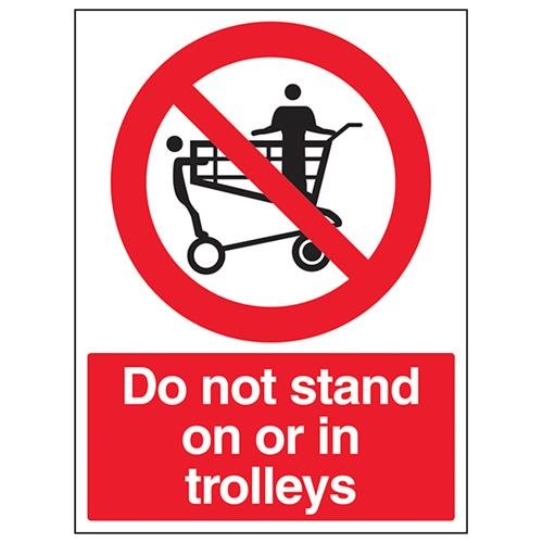 VSafety Do Not Stand On Or In Trolleys Schild – Hochformat – 300 mm x 400 mm – selbstklebendes Vinyl von V Safety