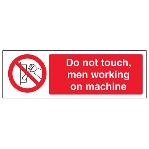 VSafety Do Not Touch Men Working On Machine Schild, Querformat, 300 x 100 mm, 1 mm starrer Kunststoff von V Safety