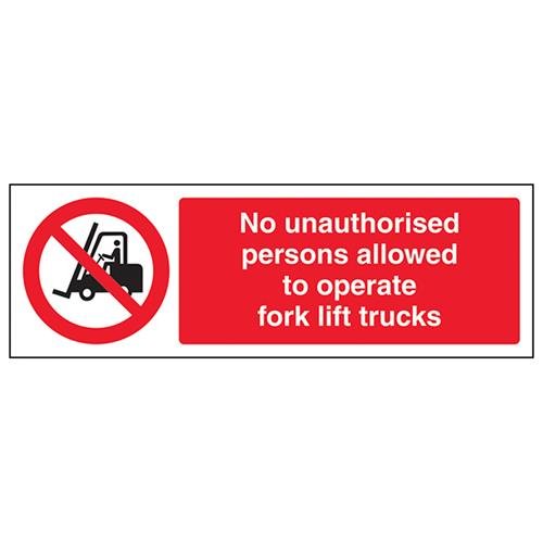 vsafety 56009 ax-s "Nicht unbefugtem Personen/bedienen Gabel Lift Trucks" Verbot Fahrzeug-Zeichen, selbstklebend, Landschaft, 300 mm x 100 mm, schwarz/rot von VSafety