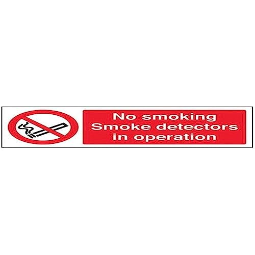 vsafety 57007 ax-s "No Smoking. Rauchmelder in Operation" VERBOTSZEICHEN, selbstklebend, Landschaft, 300 mm x 100 mm, schwarz/rot von VSafety