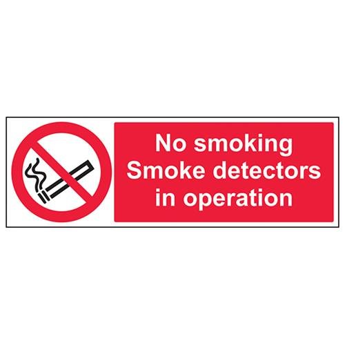 vsafety 57007bp-s "No Smoking. Rauchmelder in Operation" VERBOTSZEICHEN, selbstklebend, Landschaft, 600 mm x 200 mm x 200 mm, schwarz/rot von VSafety