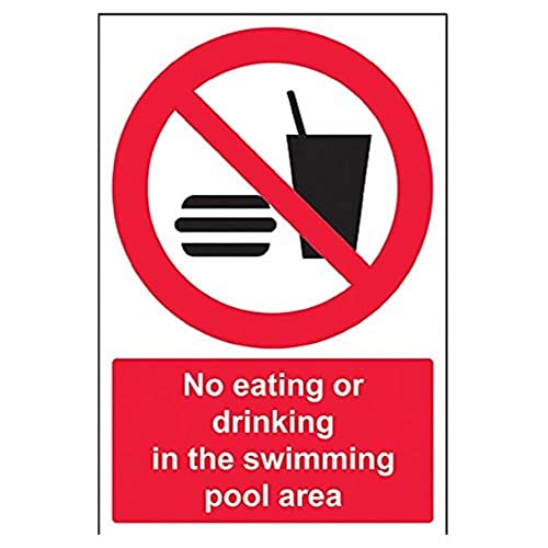 vsafety 58007 au-s "Kein Essen oder Trinken in the Swimming Pool-Bereich" Verbot Wasser Schild, selbstklebend, Portrait, 200 mm x 300 mm, schwarz/rot von VSafety