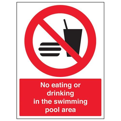 VSafety Verbotsschild "No Eating Or Drinking In The Swimming Pool", Hochformat, 300 mm x 400 mm, selbstklebendes Vinyl von V Safety