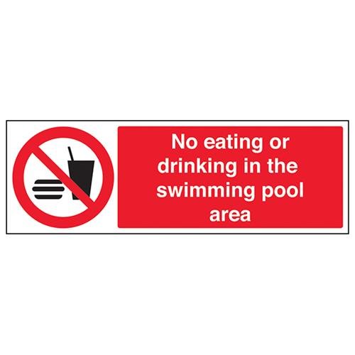 vsafety 58014bj-s "Kein Essen oder Trinken in the Swimming Pool-Bereich" Verbot Wasser Schild, selbstklebend, Landschaft, 450 mm x 150 mm, rot von VSafety