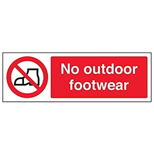vsafety 58015 ax-s "Keine Outdoor Schuhe" Verbot Wasser Schild, selbstklebend, Landschaft, 300 mm x 100 mm, schwarz/rot von VSafety