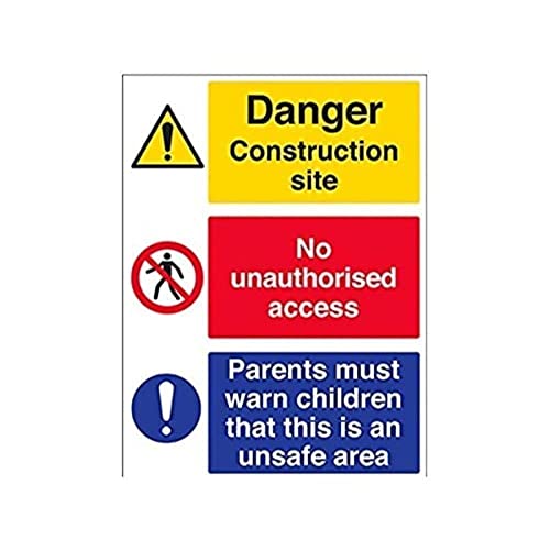 VSafety Warnschild „Multi Hazard Site Safety Must Warn Children“, Hochformat, 450 mm x 600 mm, 1 mm Hartkunststoff von VSafety