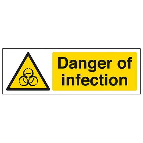 VSafety Warnschild "Danger of Infection", Querformat, 300 x 100 mm, 1 mm starrer Kunststoff von V Safety