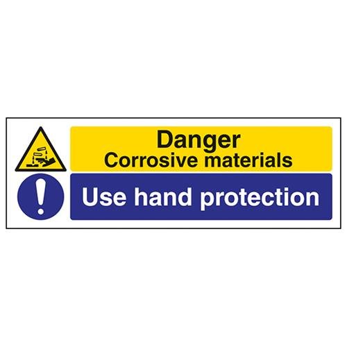 VSafety Danger Corrosive Materials, verwenden Sie Handschutz-Warnschild, Querformat, 300 x 100 mm, 1 mm starrer Kunststoff von V Safety