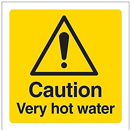 vsafety 62017 AF-S "Achtung Temperatur Schild" Caution Very Hot Water, selbstklebend, quadratisch, 100 mm x 100 mm, schwarz/gelb von VSafety