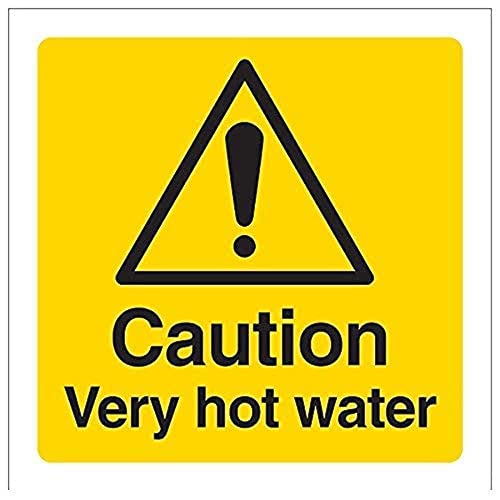 vsafety 62017 af-r"Caution Very Hot Water" Achtung Temperatur-Zeichen, starrer Kunststoff, eckig, 100 mm x 100 mm, schwarz/gelb von VSafety
