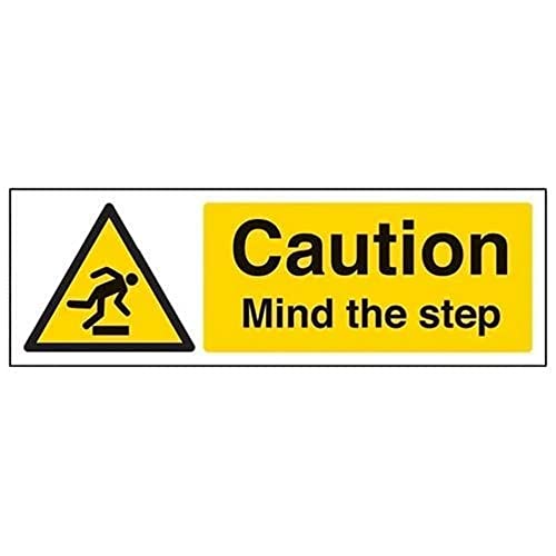 vsafety 63033 ax-s "Caution Mind The Step" Achtung General-Zeichen, selbstklebend, Landschaft, 300 mm x 100 mm, schwarz/gelb von VSafety