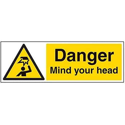 vsafety 63034bj-s "Danger Mind your head" Achtung General-Zeichen, selbstklebend, Landschaft, 450 mm x 150 mm, schwarz/gelb von VSafety