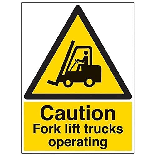 vsafety 64002bl-r "Caution Fork Lift Trucks" Warnung Fahrzeug-Zeichen, starrer Kunststoff, Porträt, 450 mm x 600 mm, schwarz/gelb von VSafety