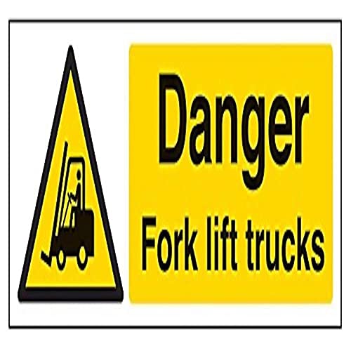 vsafety 64010 – Schaukelgestell ax-s "Gefahr Gabel Lift Trucks" Warnung Fahrzeug-Zeichen, selbstklebend, Landschaft, 300 mm x 100 mm, schwarz/gelb von VSafety