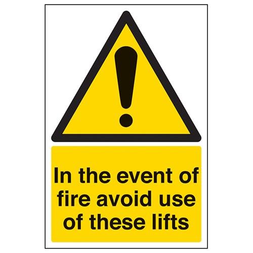 VSafety In The Event Of Fire Avoid Use Of These Lifts Schild – Hochformat – 200 mm x 300 mm – selbstklebendes Vinyl von V Safety