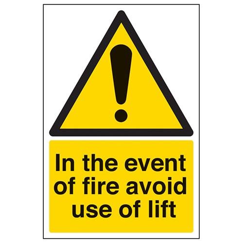 VSafety In The Event Of Fire Avoid Use Of Lift Schild Hochformat, 200 x 300 mm, 1 mm starrer Kunststoff von V Safety