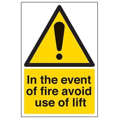 VSafety In The Event Of Fire Avoid Use Of Lift Schild, Hochformat, 200 x 300 mm, selbstklebendes Vinyl, Hochformat von V Safety