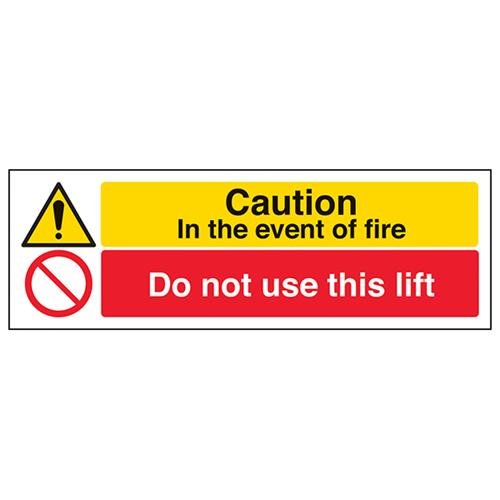 VSafety Caution In The Event Of Fire Do Not Use This Lift Schild – Querformat, 300 mm x 100 mm – selbstklebendes Vinyl von V Safety