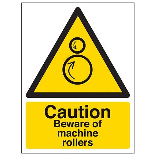 VSafety Caution Beware Of Machine Rollers Schild – Hochformat – 150 mm x 200 mm – selbstklebendes Vinyl von V Safety