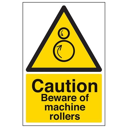 VSafety Caution Beware Of Machine Rollers Schild – Hochformat – 200 mm x 300 mm – selbstklebendes Vinyl von V Safety