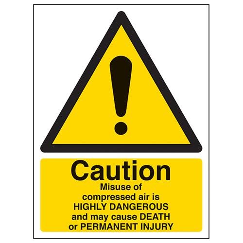 VSafety Caution/Misuse Of Compressed Air May Cause Death Schild, Hochformat, selbstklebend, Vinyl, 150 x 200 mm von V Safety