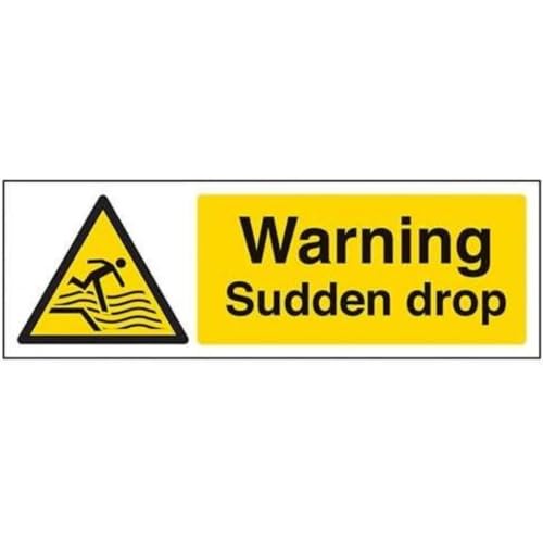 vsafety 66012 ax-r "Warnung plötzlichen Drop" Achtung Wasser Schild, starrer Kunststoff, Landschaft, 300 mm x 100 mm, schwarz/gelb von VSafety