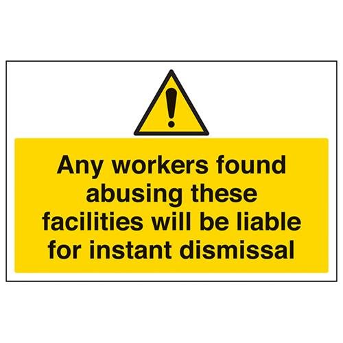 vsafety 67022ba-s "Workers Missbrauch Ausstattung/sofort Entlassung" Achtung Building Schild, selbstklebend, Landschaft, 300 mm x 200 mm x 200 mm, schwarz/gelb von VSafety