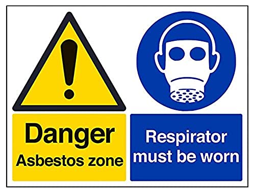 vsafety 6b020bf-s "Gefahr Asbest Zone/Atemschutzmaske zu tragen," Achtung-Zeichen, selbstklebendes Vinyl, Landschaft, 400 mm x 300 mm, schwarz/blau/gelb von VSafety