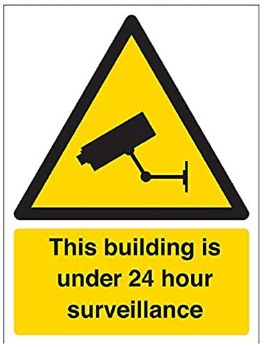 vsafety 6e011an-s "Dieses Gebäude ist unter 24 Stunden" Achtung Sicherheit Überwachung Zeichen, selbstklebendes Vinyl, Hochformat, 150 mm x 200 mm x 200 mm, schwarz/gelb von VSafety