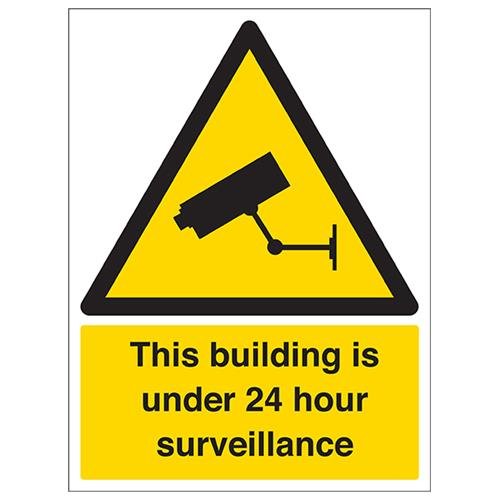 vsafety 6e011bc-r "Dieses Gebäude unter 24 Stunden" Achtung Sicherheit Überwachung Schild, starrer Kunststoff, Porträt, 300 mm x 400 mm, schwarz/gelb von VSafety