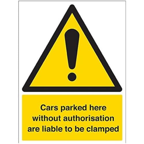 VSafety Security Notice, Cars Without Authorization Liable To Be Clamped Schild - Portrait - 300mm x 400mm - Selbstklebendes Vinyl von V Safety
