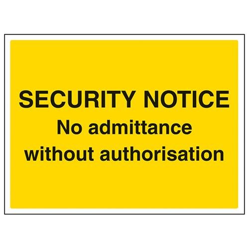 VSafety Security Notice, No Admittance Without Authorization Schild – Querformat – 400 mm x 300 mm – 1 mm starrer Kunststoff von V Safety