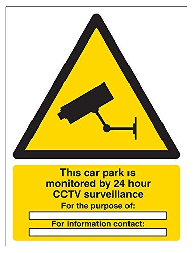 vsafety 6e037an-s "Diese Auto Park ist unter 24 Stunden" Achtung Sicherheit Überwachung Zeichen, selbstklebendes Vinyl, Hochformat, 150 mm x 200 mm x 200 mm, schwarz/gelb von VSafety