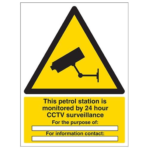VSafety Cctv This Petrol Station Under 24 Hour CTV-Überwachungsschild – Hochformat – 300 mm x 400 mm – 1 mm starrer Kunststoff von V Safety