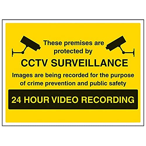 vsafety 6e039bf-s "CCTV Überwachung/24 Stunde Video Recording" Achtung Sicherheit Zeichen, selbstklebendes Vinyl, Landschaft, 400 mm x 300 mm, schwarz/gelb von VSafety