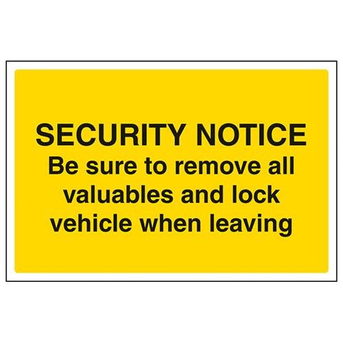 VSafety Schild "Remove All Valuables and Lock Vehicle When Leaving" – Querformat – 300 mm x 200 mm – 1 mm Hartkunststoff von V Safety