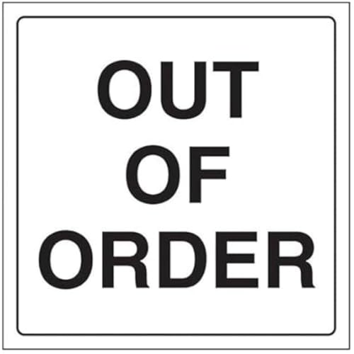 VSafety Türschild "Out Of Order", quadratisch, 150 mm x 150 mm, 1 mm starrer Kunststoff von V Safety
