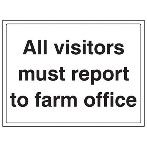 VSafety All Visitors Must Report To Farm Office Schild – Querformat – 400 mm x 300 mm – Vinyl von V Safety
