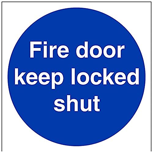 vsafety Abdeckkappe am-r "FIRE DOOR KEEP LOCKED Shut" Pflicht Schilder, 1 mm starrer Kunststoff, eckig, 150 mm x 150 mm, blau von VSafety
