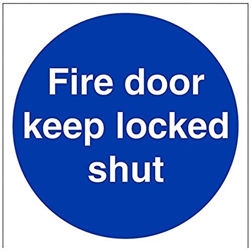 vsafety Abdeckkappe am-s "FIRE DOOR KEEP LOCKED Shut" Pflicht Schilder, selbstklebendes Vinyl, quadratisch, 150 mm x 150 mm, blau von VSafety