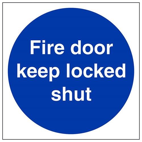 vsafety Abdeckkappe at-r "FIRE DOOR KEEP LOCKED Shut" Pflicht Schilder, 1 mm starrer Kunststoff, eckig, 200 mm x 200 mm x 200 mm, blau von VSafety