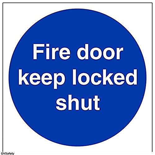 vsafety Abdeckkappe at-s "FIRE DOOR KEEP LOCKED Shut" Pflicht Schilder, selbstklebendes Vinyl, quadratisch, 200 mm x 200 mm x 200 mm, blau von VSafety