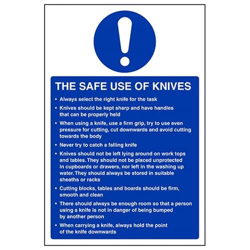 vsafety Mini Metallsäge 44012 au-s Pflicht Catering Schild, selbstklebend, Die sichere Verwendung von Messer," Porträt, 200 mm x 300 mm, blau von VSafety