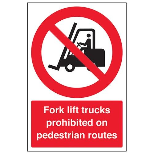 VSafety Schild für Gabelstapler verboten auf Fußgängerwegen, Hochformat, 200 mm x 300 mm, 1 mm starrer Kunststoff von V Safety