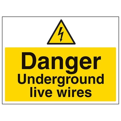 vsafety Schilder 67046bf-s "Gefahr Underground Live Wires" Achtung Building Schild, selbstklebend, Landschaft, 400 mm x 300 mm, schwarz/gelb von VSafety